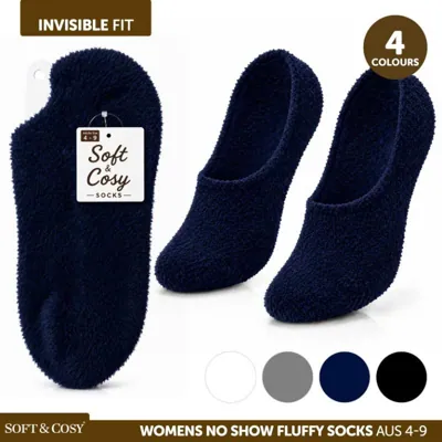 Socks Women’s No Show Super Soft Fluffy Grey, Navy Blue, White & Black