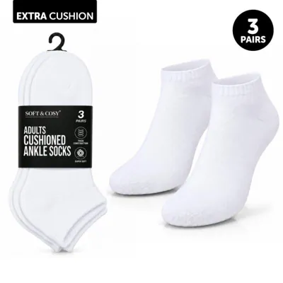 Socks Adult Ankle Extra Cushion 3pk White