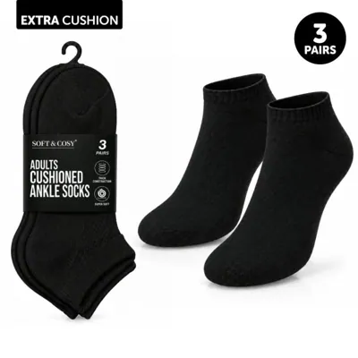 Socks Adult Ankle Extra Cushion 3pk Black