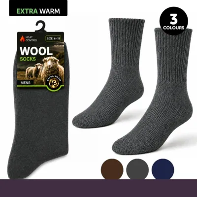 Socks Mens Heat Control Wool Blend Classic Business Socks Navy, Brown & Grey