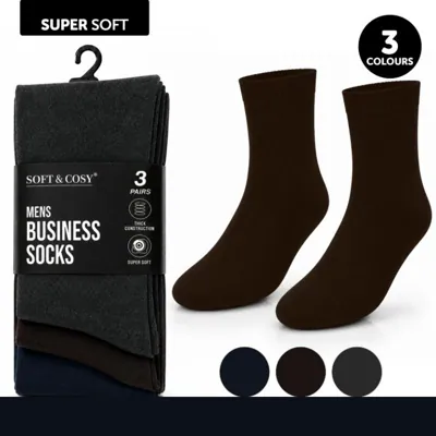 Socks Mens Business Socks Navy, Brown & Grey 3pk