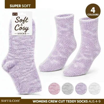 Socks Ladies Teddy Brushed Long Crew 4 Assorted Colours