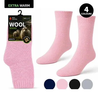 Socks Adults Heat Control Wool Blend Comfort Rib Cuff Crew Cut 4 Assorted