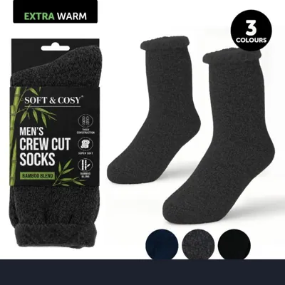 Socks Adults Workwear Bamboo Brushed Lining Crew Cut Black, Grey & Navy 3pk