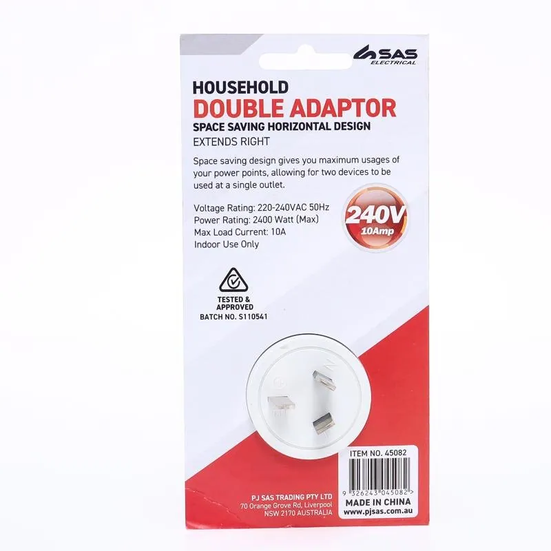 Adapter Double (Horizontal Right Hand) White 240V 10A Max Load 2400W – image 3