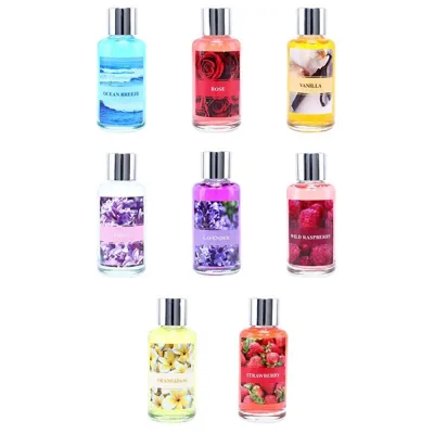 Reed Diffuser 50ml Glass Bottle with Cap & Sticks - 8 Assorted Scents - Rose, Ocean Breeze, Vanilla, Lilac, Wild Raspberry, Frangipani, Strawberry, Lavender