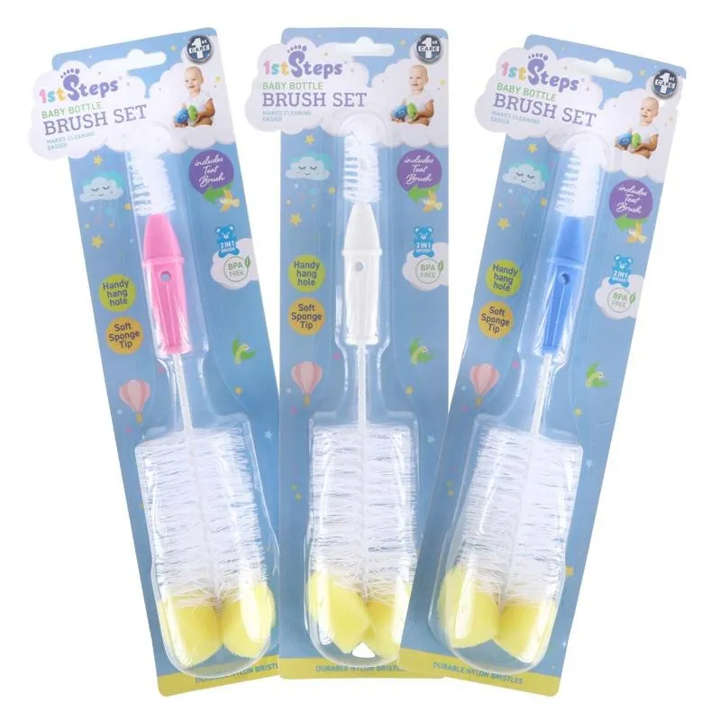 Baby Bottle & Teat Brush 2 in1 26cm X 5.5cm Pink, Blue & White – image 3