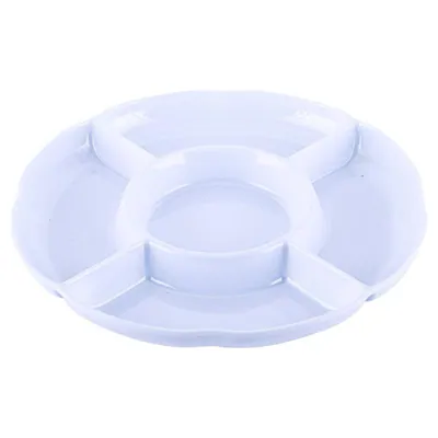 Melamine Platter Tray with 5 Section Divider Round Ø28cm X 3cm(h) - White
