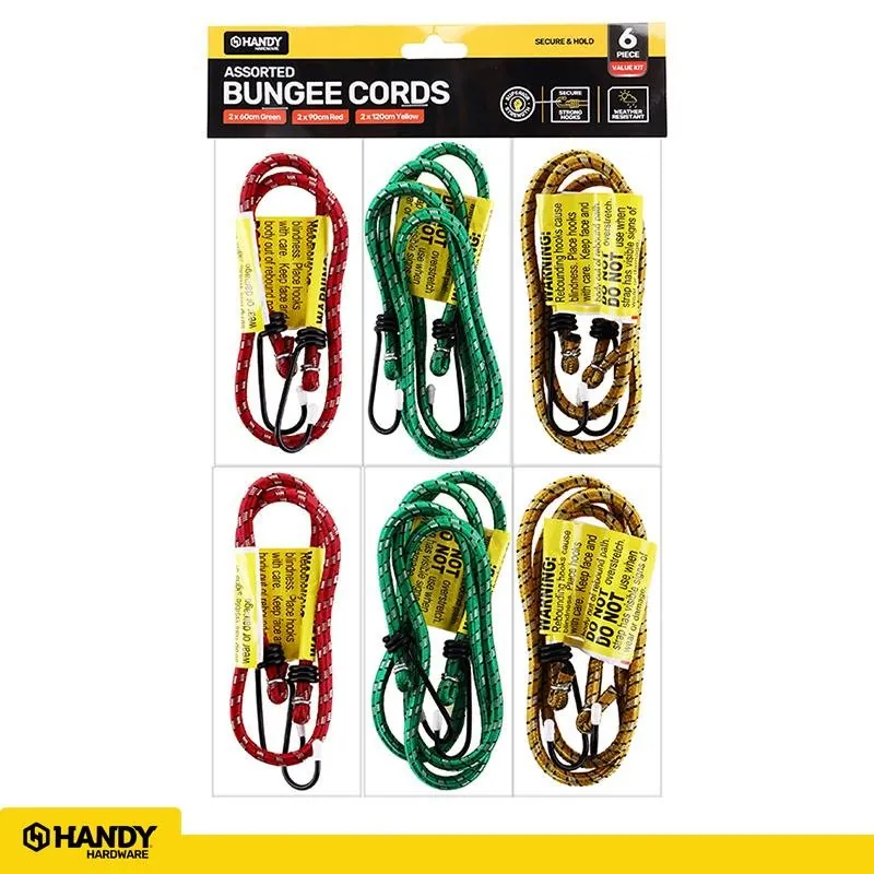 Bungee Cord Green, Red & Yellow 6pc Assorted Sizes (2 X 60cm, 2 X 90cm, 2 X 120cm) – image 4
