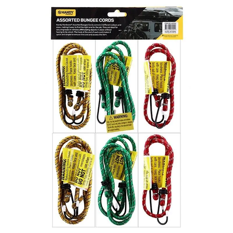 Bungee Cord Green, Red & Yellow 6pc Assorted Sizes (2 X 60cm, 2 X 90cm, 2 X 120cm) – image 3
