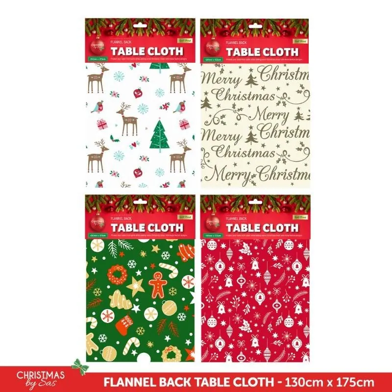 Table Cloth Flannel Backed Christmas 130cm X 175cm 4 Assorted Designs – image 3