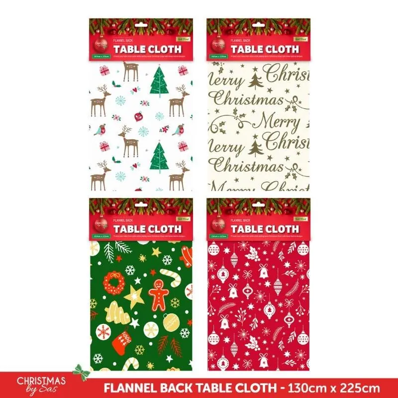 Table Cloth Flannel Backed Christmas 130cm X 225cm 4 Assorted Designs – image 3