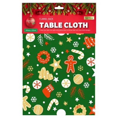 Table Cloth Flannel Backed Christmas 130cm X 225cm 4 Assorted Designs