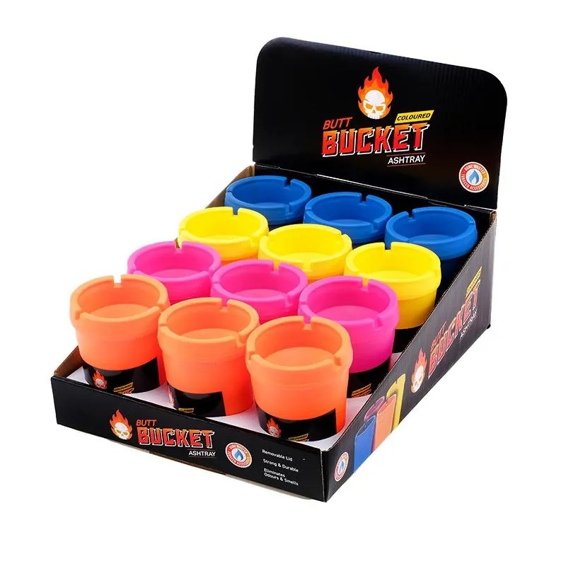 Ashtray Butt Bucket with Removable Lid 11cm X 8cm - Assorted Colours – image 3