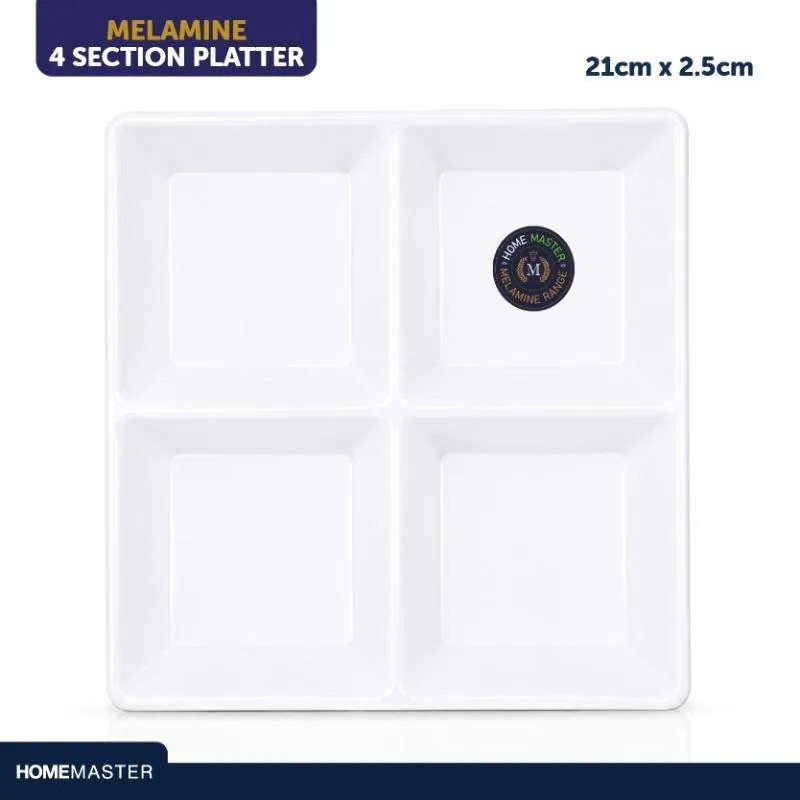 Melamine Platter Tray with 4 Section Divider Square 21cm X 2.5cm - White – image 4