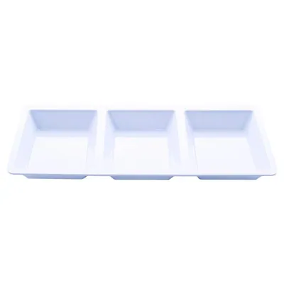 Melamine Platter Tray with 3 Section Divider Rectangular 33.5cm X 15.5cm X 2.5cm- White