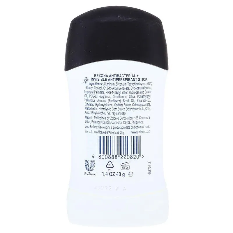Rexona Deodorant Stick - Anti-Bacterial + Invisible 40g (Women) – image 3