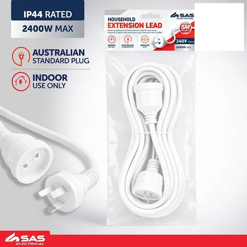 Extension Lead 5 Metre White 240V 10A Max Load 2400W – image 4