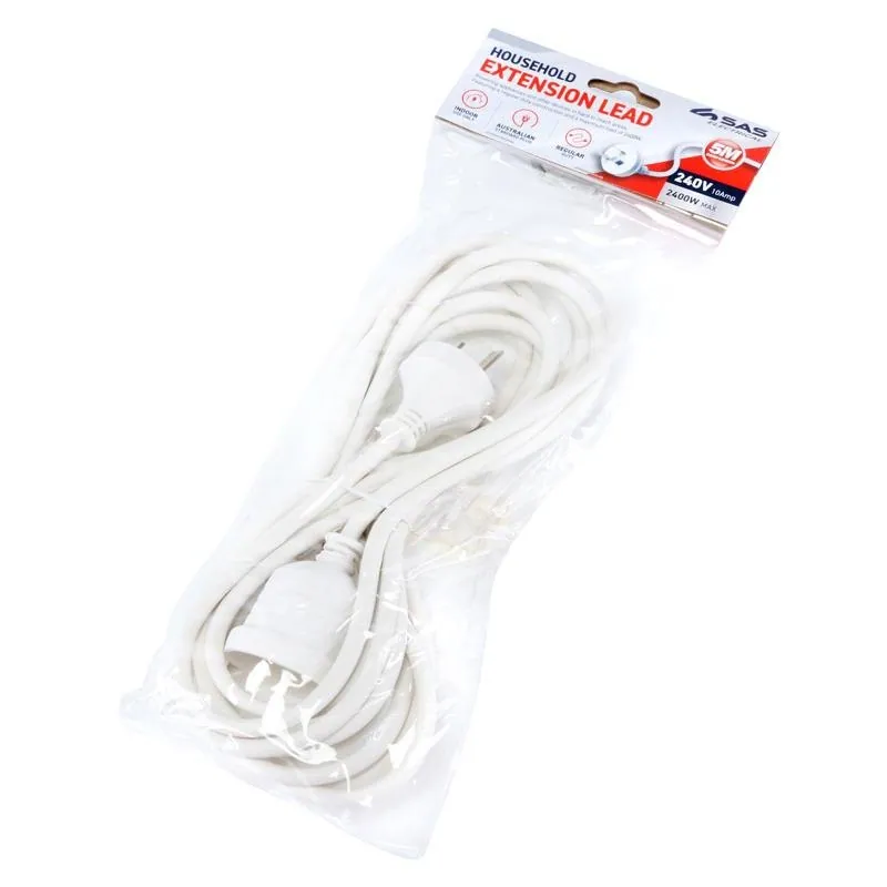 Extension Lead 5 Metre White 240V 10A Max Load 2400W – image 3