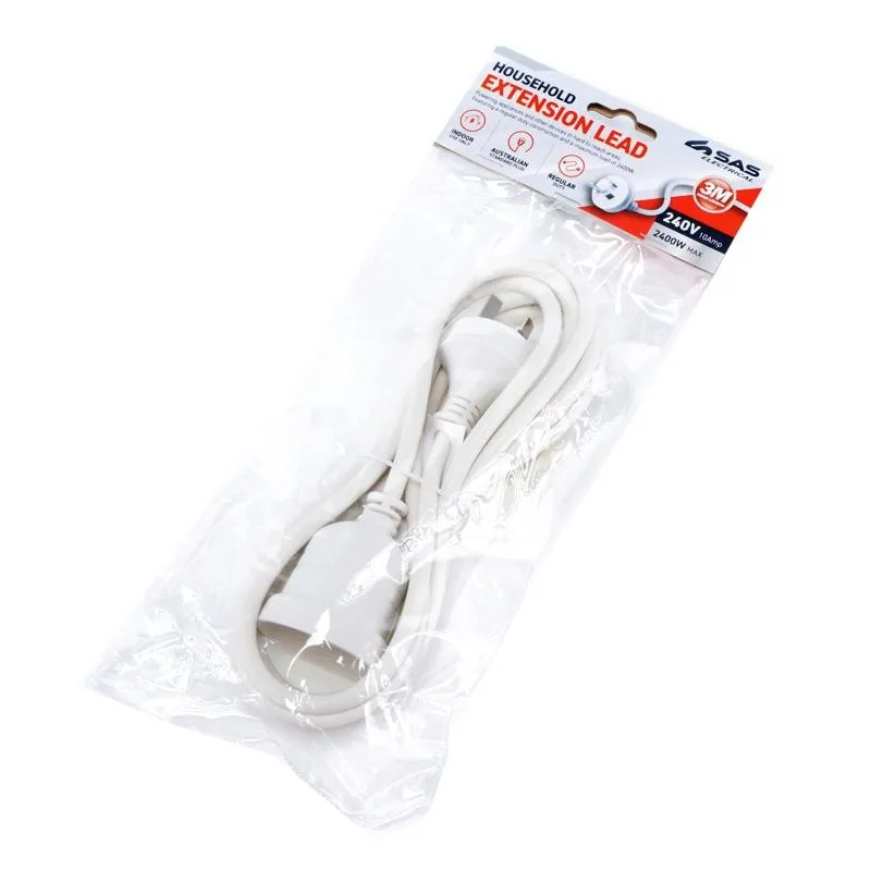 Extension Lead 3 Metre White 240V 10A Max Load 2400W – image 3