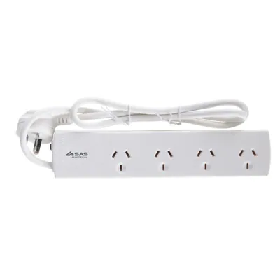 Power Board 4 Outlets 1 Metre Cord White 240V 10A Max Load 2400W