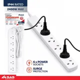 Power Board 6 Outlets with Overload Protection 1 Metre Cord White 240V 10A Max Load 2400W – image 4