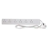 Power Board 6 Outlets with Overload Protection 1 Metre Cord White 240V 10A Max Load 2400W – image 1