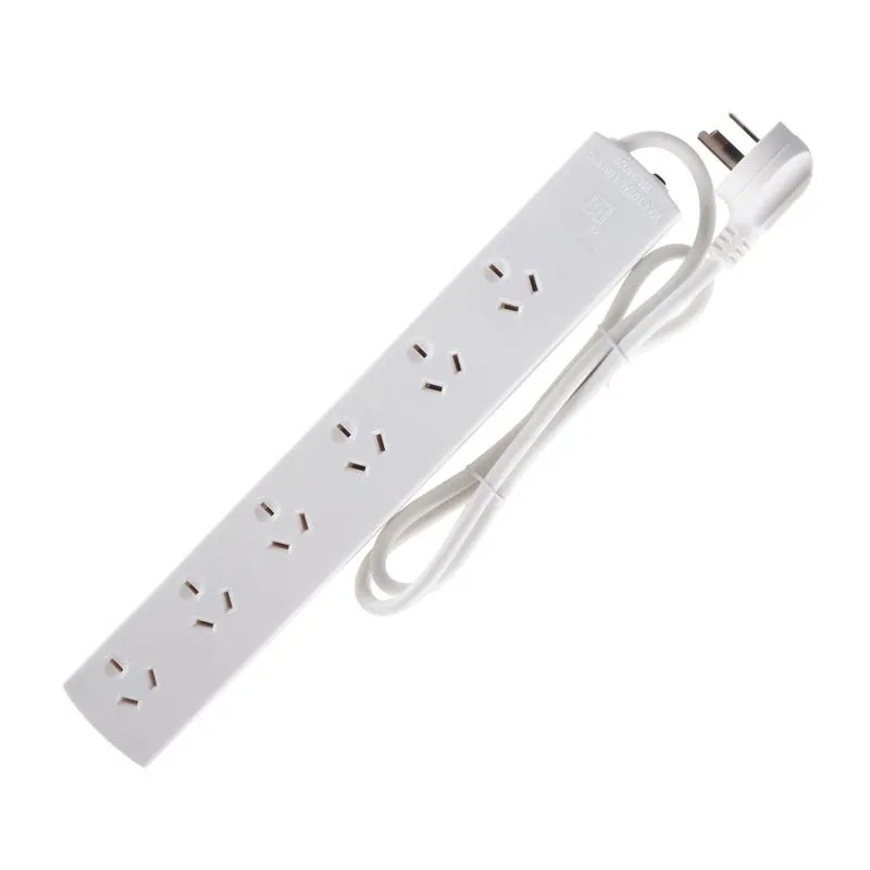 Power Board 6 Outlets with Overload Protection 1 Metre Cord White 240V 10A Max Load 2400W – image 2