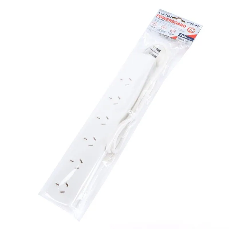 Power Board 6 Outlets with Overload Protection 1 Metre Cord White 240V 10A Max Load 2400W – image 3
