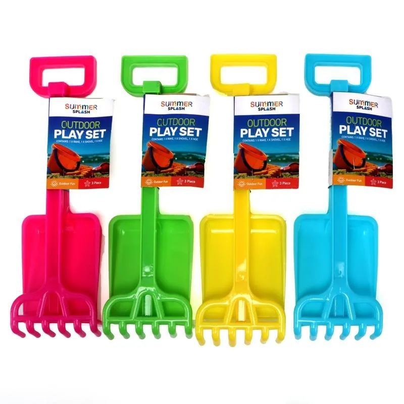 Beach Play Tool Set Sand 3pk 36.5cm Blue, Green, Pink & Yellow – image 4