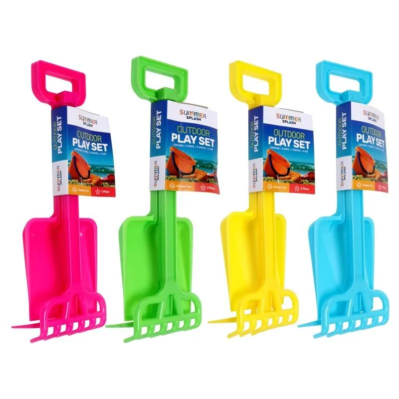 Beach Play Tool Set Sand 3pk 36.5cm Blue, Green, Pink & Yellow – image 3