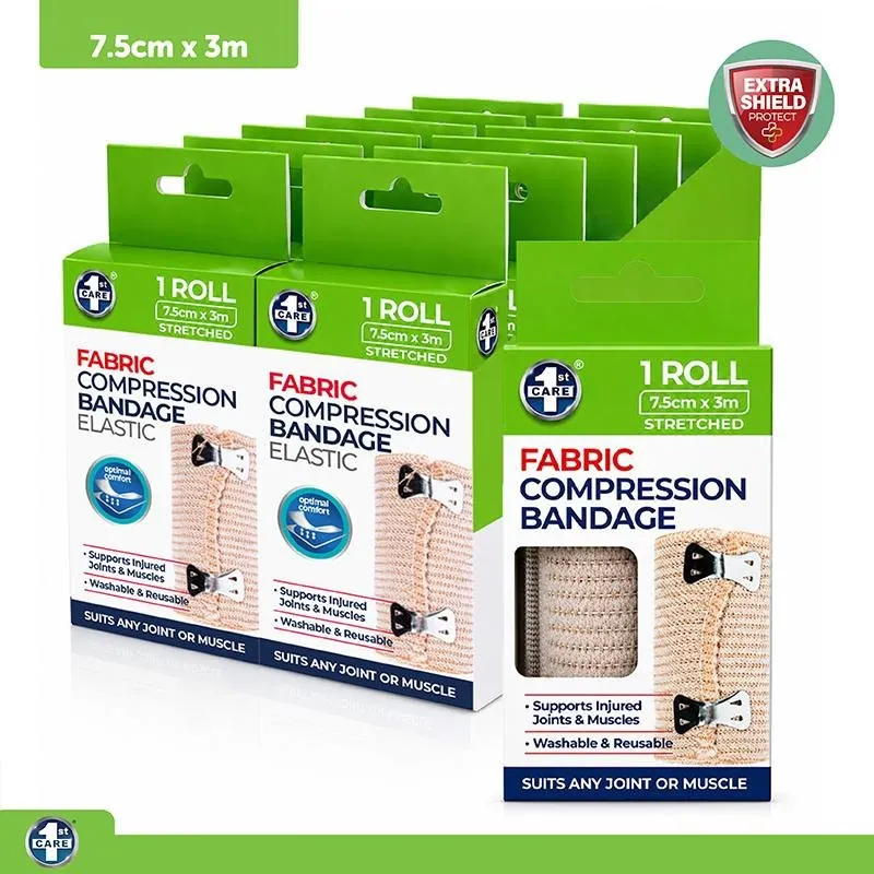 Compression Elastic Bandage Roll Includes 2 Clips 7.5cm X 1m Unstretched - Streches Up To 3m* - Fabric – image 4