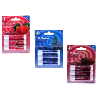 Lip Balm 4.5g 3pk - Assorted: Strawberry, Cherry, Blueberry