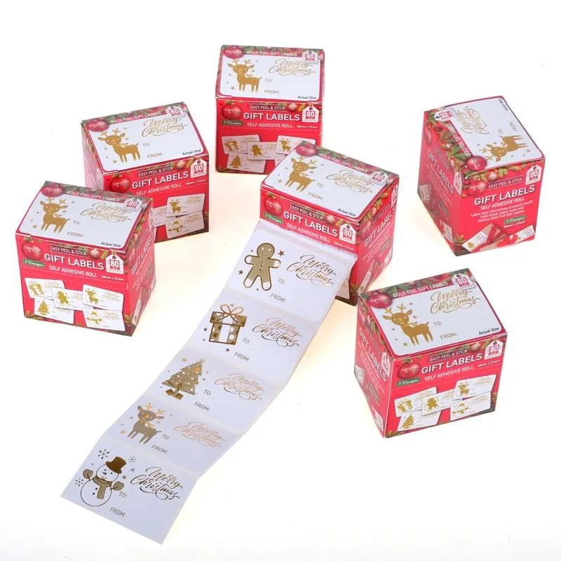 Gift Tag Adhesive Christmas 80pk 3.3cm X 5.7cm 5 Assorted Designs – image 2