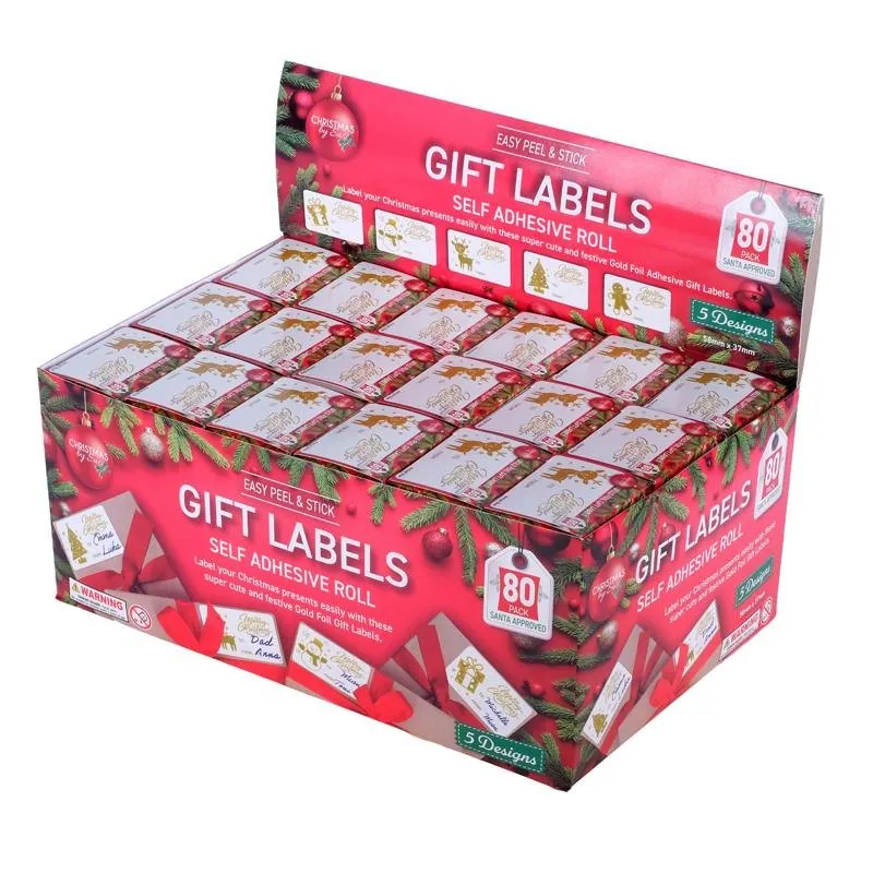Gift Tag Adhesive Christmas 80pk 3.3cm X 5.7cm 5 Assorted Designs – image 3