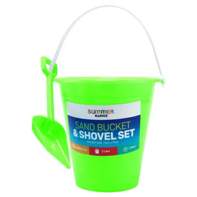 Beach Play Bucket & Shovel Set 2pc 17cm X 17cm Blue, Pink, Green & Yellow