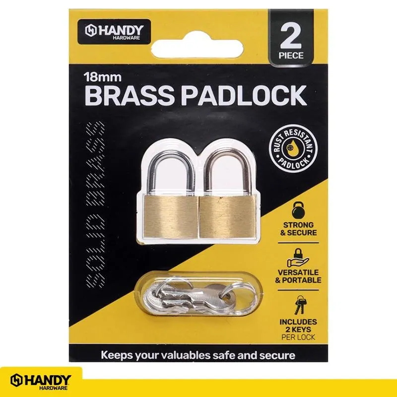 Padlock Solid Brass 18mm Includes 2 Keys Per Lock 2pk – image 4