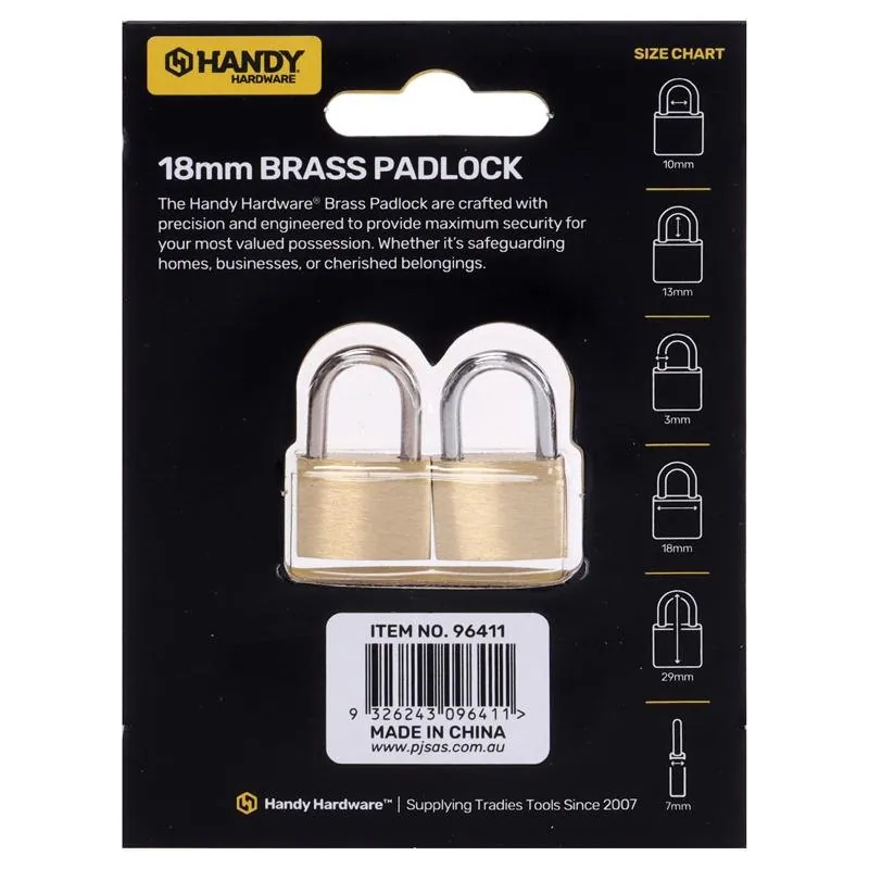 Padlock Solid Brass 18mm Includes 2 Keys Per Lock 2pk – image 3