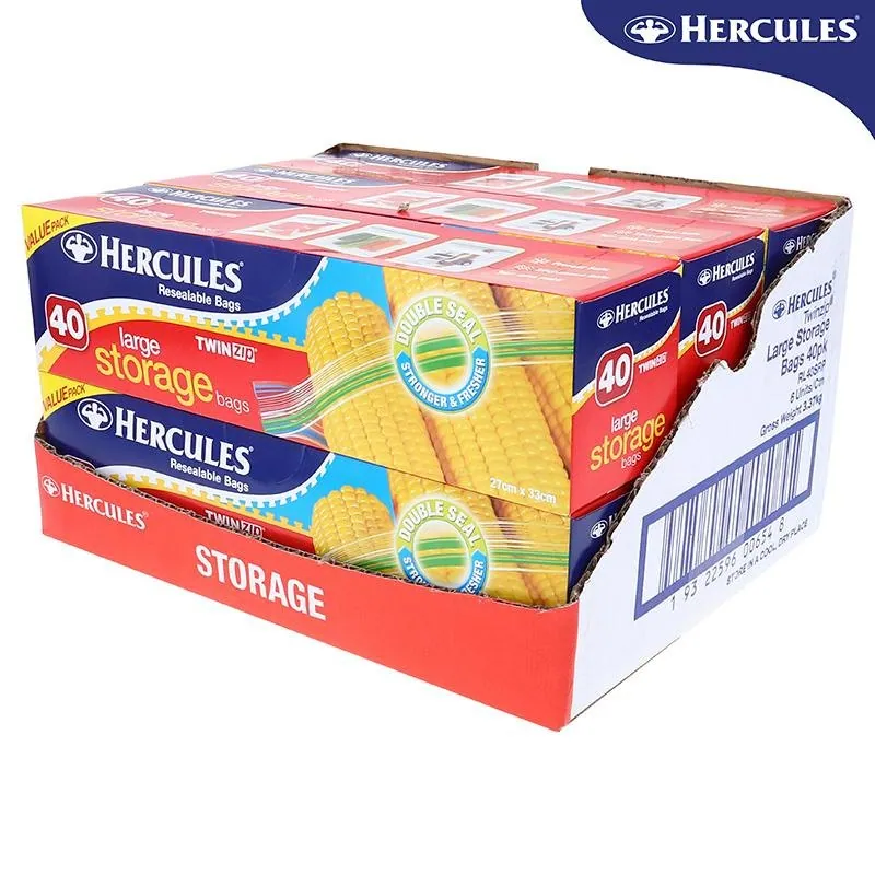 Hercules Storage Bags Resealable Twin Zip Large 40pk 27cm X 33cm – image 4