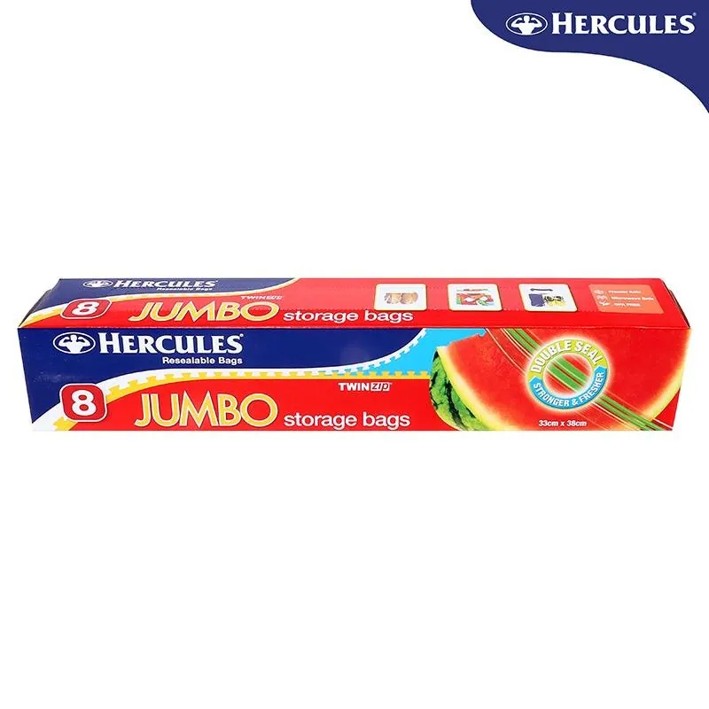 Hercules Storage Bags Resealable Twin Zip Jumbo 8pk 33cm X 38cm – image 4