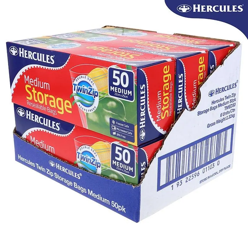 Hercules Bags Strorage Medium Resealable Twin Zip 22cm X 25cm 50pk – image 4