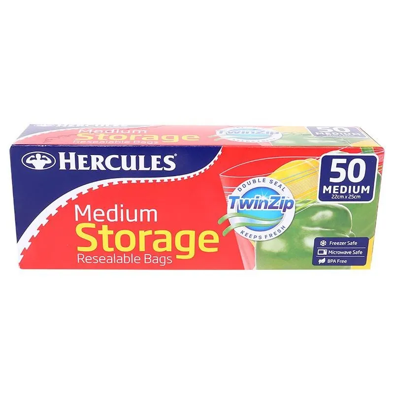 Hercules Bags Strorage Medium Resealable Twin Zip 22cm X 25cm 50pk – image 3