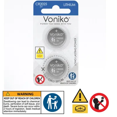 Voniko Lithium Button Battery CR2025 2pc