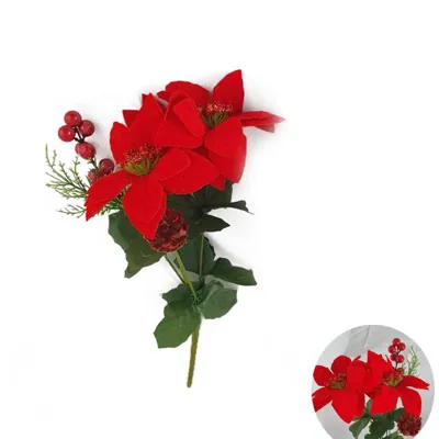 Poinsettia Pick 3-Head with Cone & Berry