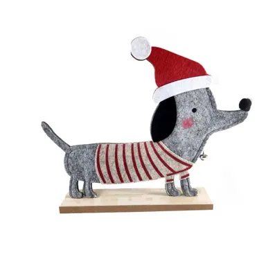 Wooden Base Xmas Sausage Dog 30.5x6x26cm