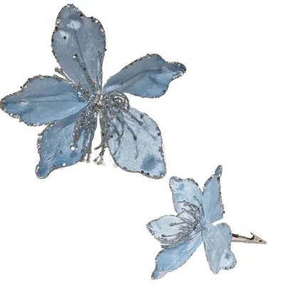 Christmas Flower with Clip 9x21cm L. Blue