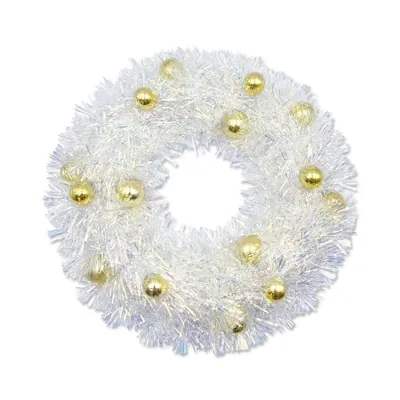 Christmas Tinsel Wreath with 15 Baubles 38cm