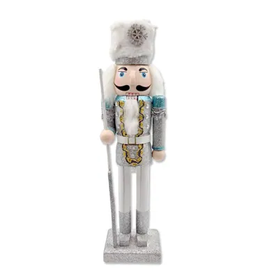 Christmas Wooden Nutcracker Plush Hat Glitter 9x8x35cm