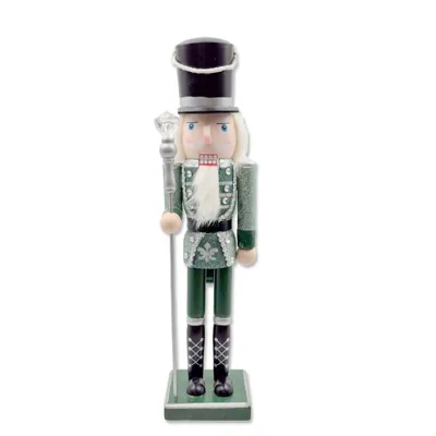 Christmas Wooden Nutcracker Glitter Green 9x8x38cm