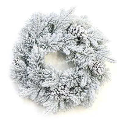 Christmas Wreath Snowy PE Pine + Cones 60cm